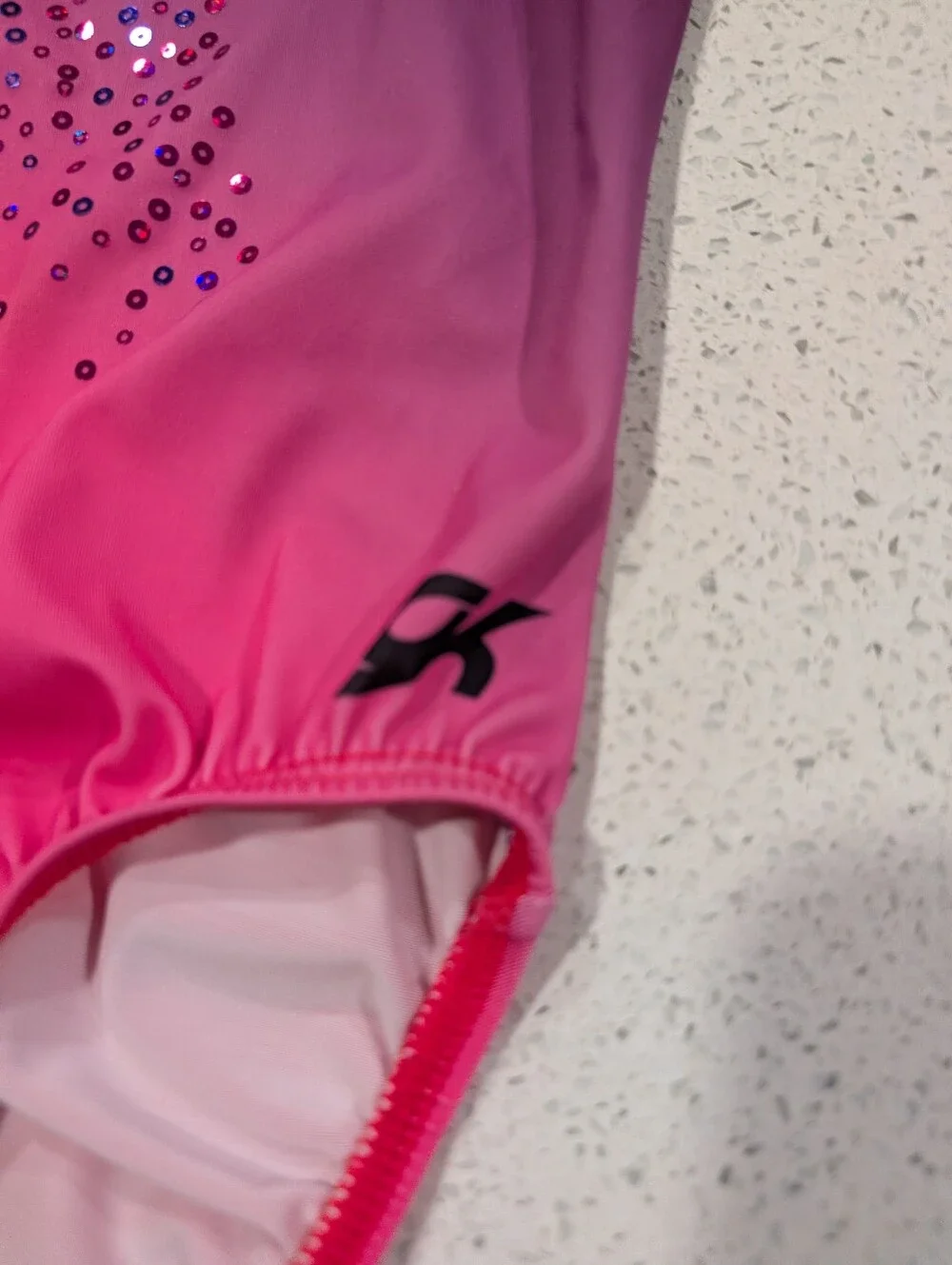 BLUSHING BEAUTY GK ELITE Gymnastic Dance Leotard CL LARGE OMBRE Pink Purple $51